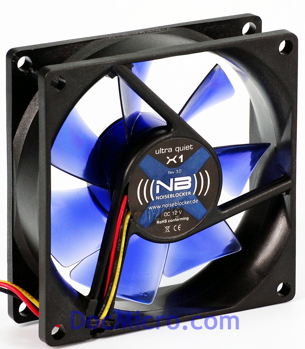 NoiseBlocker-BlackSilentFan X1 80*80*25mm, 10dB, 16.2CFM, connect. 3 pins carte m&egrave;re REV 3.00 BULK